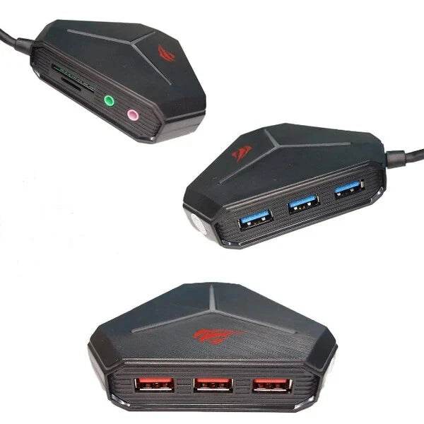 Havit H95 USB - C Multi - Interface Hub – 6 USB Ports, SD/TF Card Reader, Audio Jack (Black) - HTT Mobiles