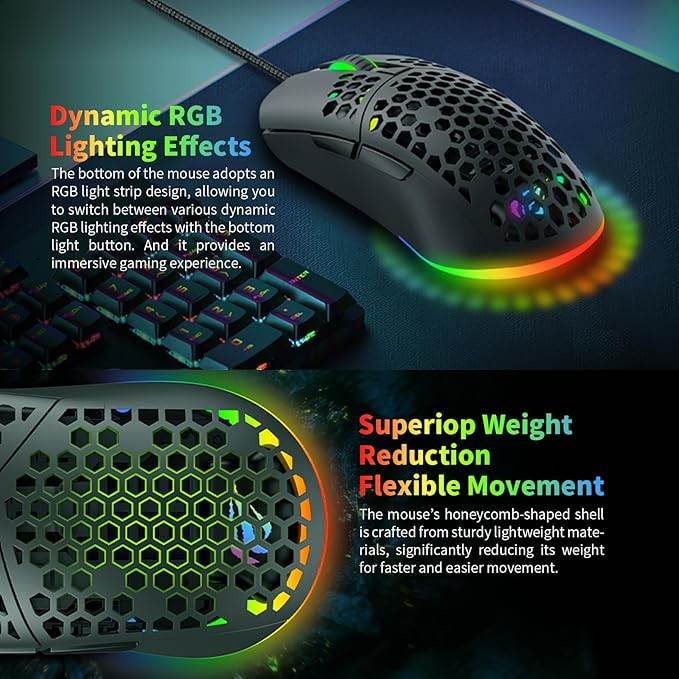 Havit MS1036 RGB Wired Gaming Mouse – 7200 DPI, 7 Programmable Keys, Ergonomic Design (Black) - HTT Mobiles