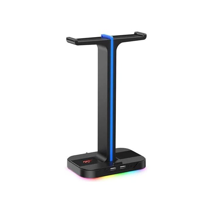 Havit TH650 RGB Headphone Stand – Dual Headset Holder, 2 USB Ports, Phone Stand (Black) - HTT Mobiles