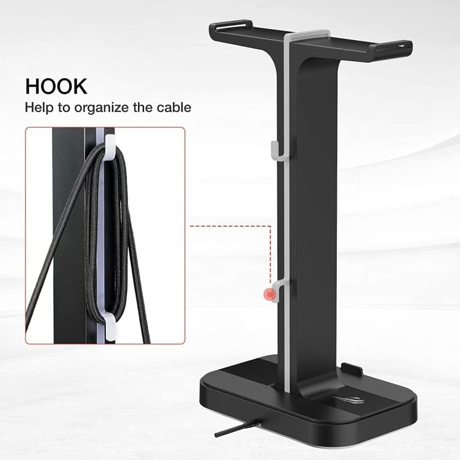Havit TH650 RGB Headphone Stand – Dual Headset Holder, 2 USB Ports, Phone Stand (Black) - HTT Mobiles