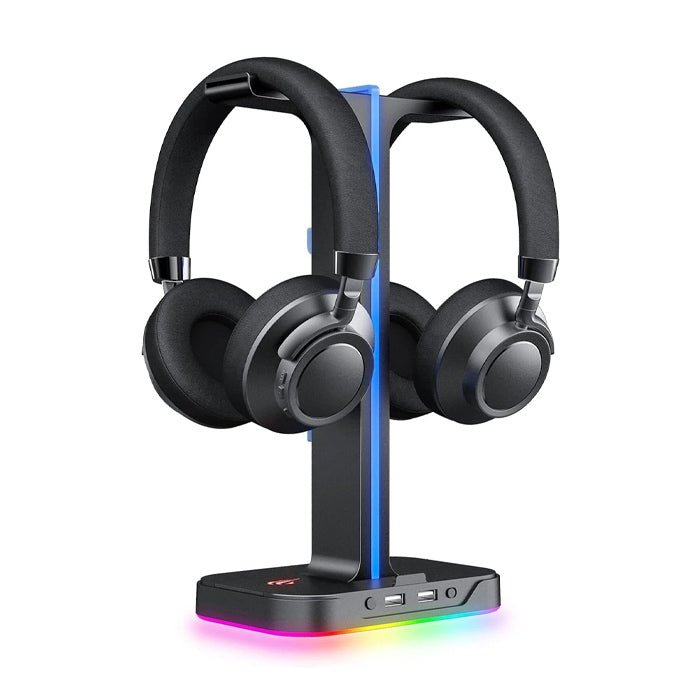 Havit TH650 RGB Headphone Stand – Dual Headset Holder, 2 USB Ports, Phone Stand (Black) - HTT Mobiles