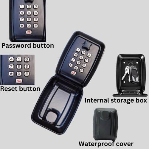 Heavy Duty Wall Mounted Key Safe Lock Box – Weatherproof 4 - Digit Combination Security Key Storage - HTT Mobiles