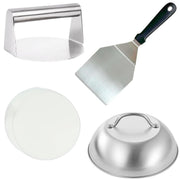 HTT GLOBAL Burger Press Kit – Smash Burger Press, 12" Flipper, 9" Melting Dome & 50 Wax Discs (4 - Piece BBQ Set) - HTT Mobiles