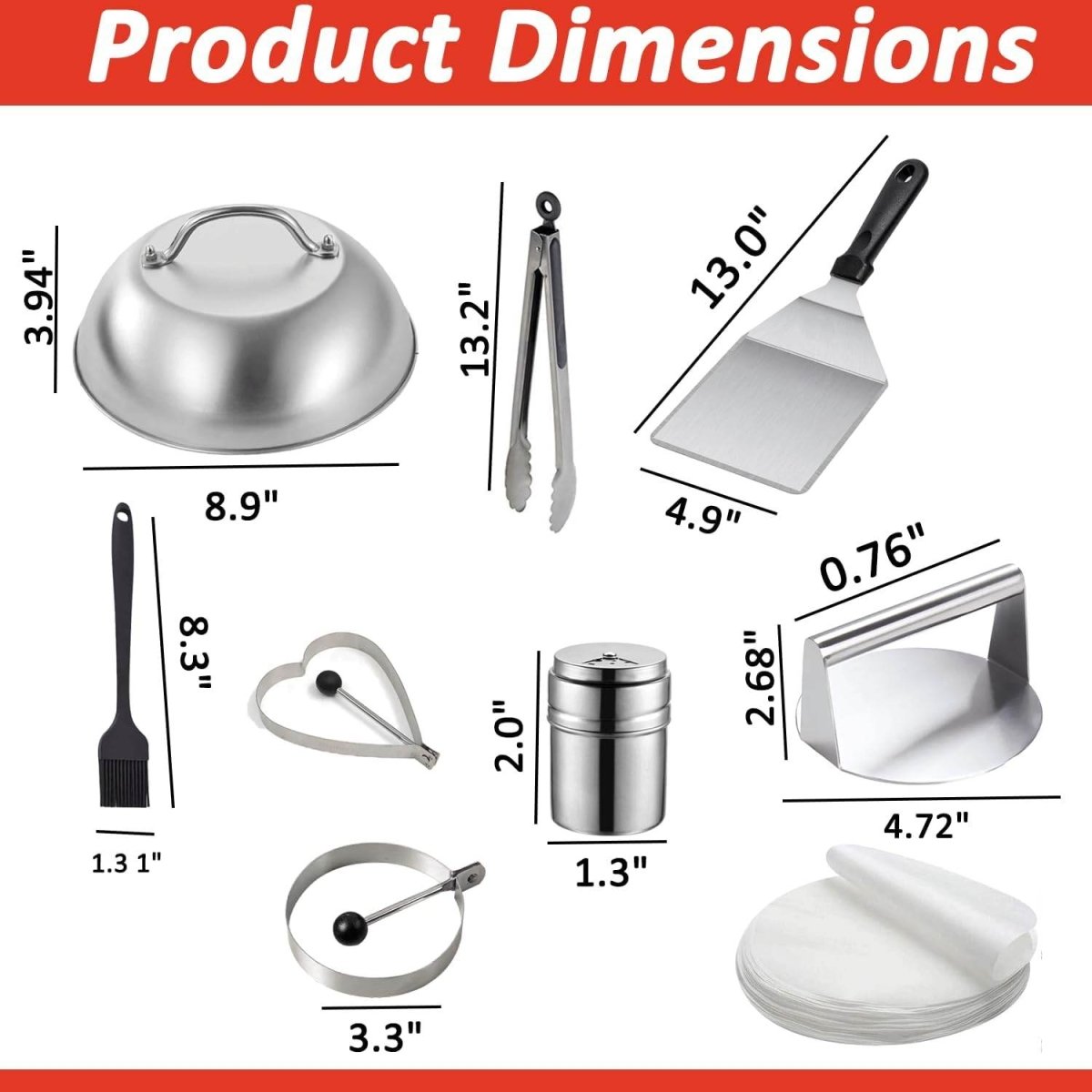 HTT GLOBAL Smash Burger Press & Griddle Kit – Stainless Steel Smasher, Spatula, Melting Dome & Wax Discs - HTT Mobiles
