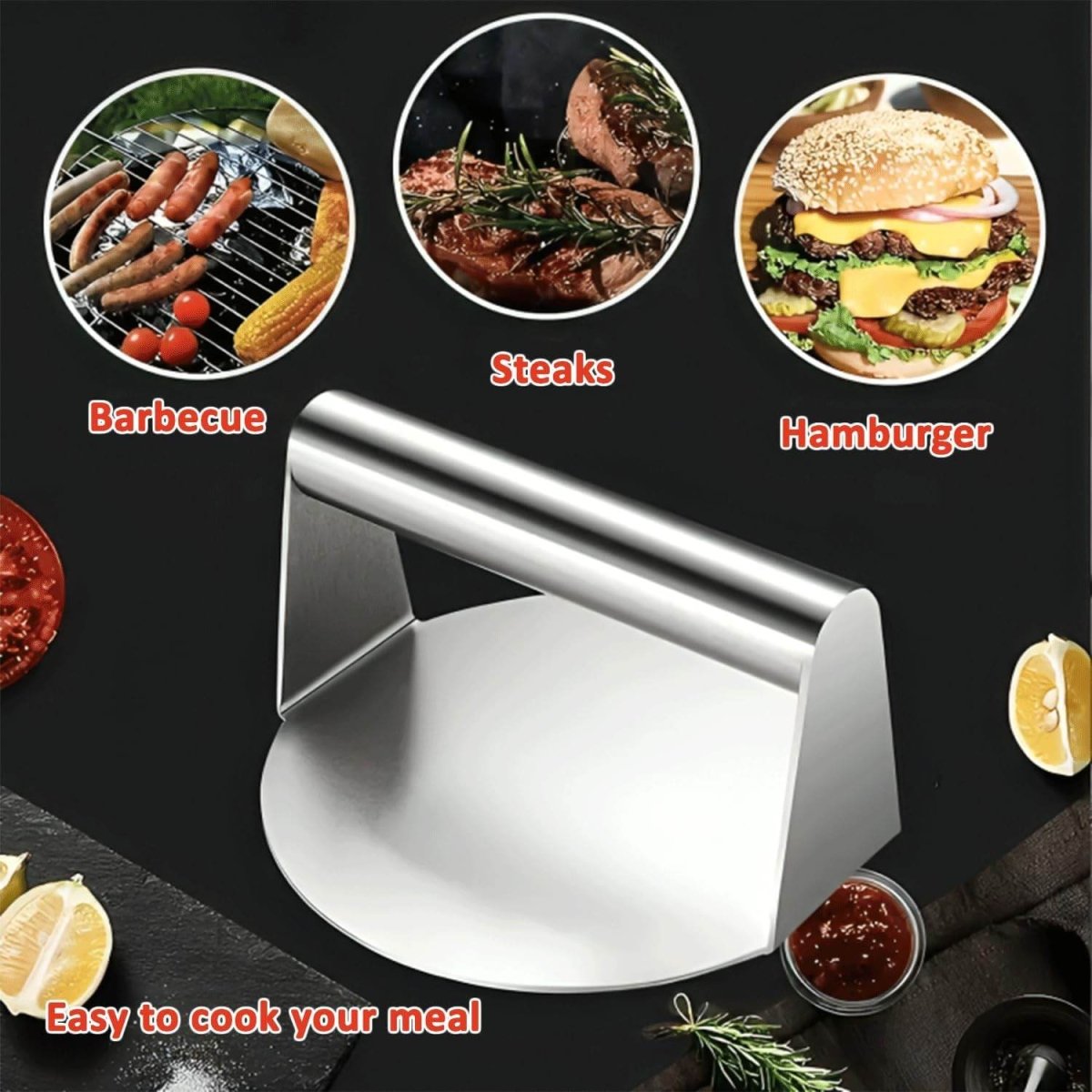 HTT GLOBAL Smash Burger Press & Griddle Kit – Stainless Steel Smasher, Spatula, Melting Dome & Wax Discs - HTT Mobiles