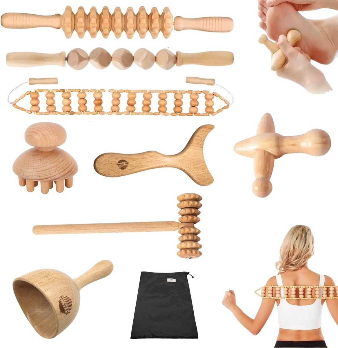 HTT GLOBAL Wood Massage Tools Set (3/5/7 Pcs) – Maderotherapy Kit for Gua Sha, Lymphatic Drainage & Cellulite Reduction - HTT Mobiles