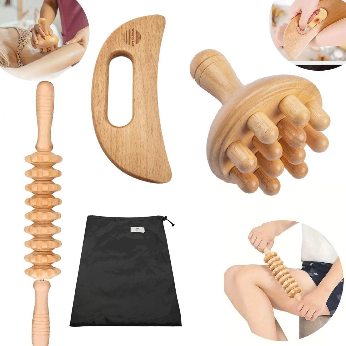 HTT GLOBAL Wood Massage Tools Set (3/5/7 Pcs) – Maderotherapy Kit for Gua Sha, Lymphatic Drainage & Cellulite Reduction - HTT Mobiles