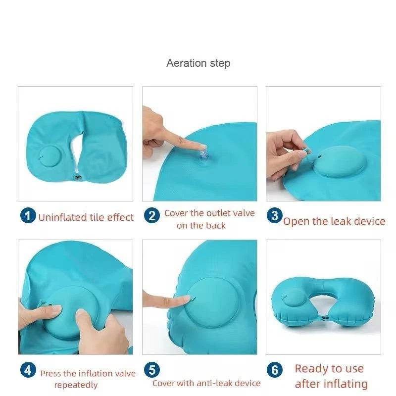 Inflatable Travel Neck Pillow – Soft Velvet, U - Shaped Support for Airplanes & Cars | Compact & Lightweight - HTT Mobiles