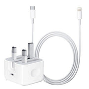Official Apple 20W USB - C Fast Charger & Cable Kit – Power Adapter + USB - C to Lightning Cord for iPhone 14/13/12/11, iPad & AirPods (White) - HTT Mobiles