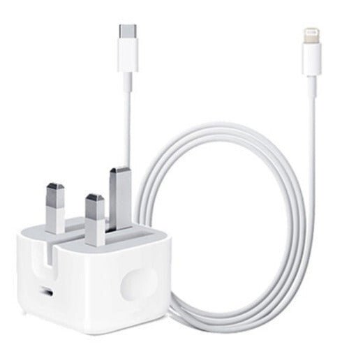 Official Apple 20W USB - C Fast Charger & Cable Kit – Power Adapter + USB - C to Lightning Cord for iPhone 14/13/12/11, iPad & AirPods (White) - HTT Mobiles