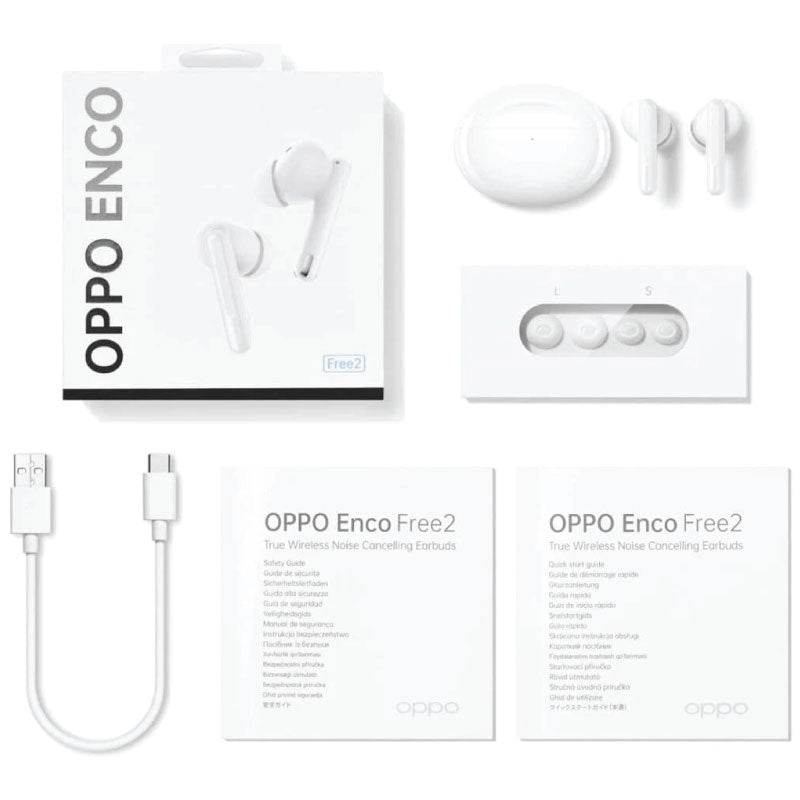 OPPO Enco Free2 True Wireless Noise Cancelling Earbuds – Hybrid ANC, Personalized Audio Tuning, Bluetooth 5.2, 30 - Hour Playtime (White) - HTT Mobiles