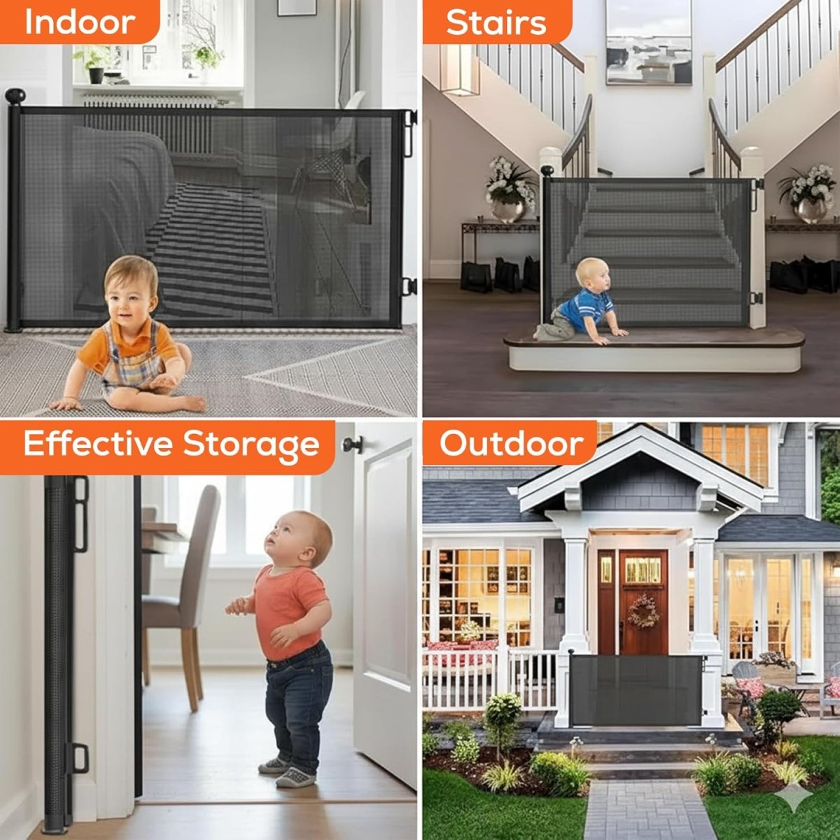 Retractable Baby Gate Black by HTT Global - HTT Mobiles