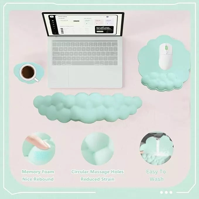 Cloud Wrist Rest Set with Mouse Mat & Cup Coaster ( GREEN ) 3 Pcs by HTT Global