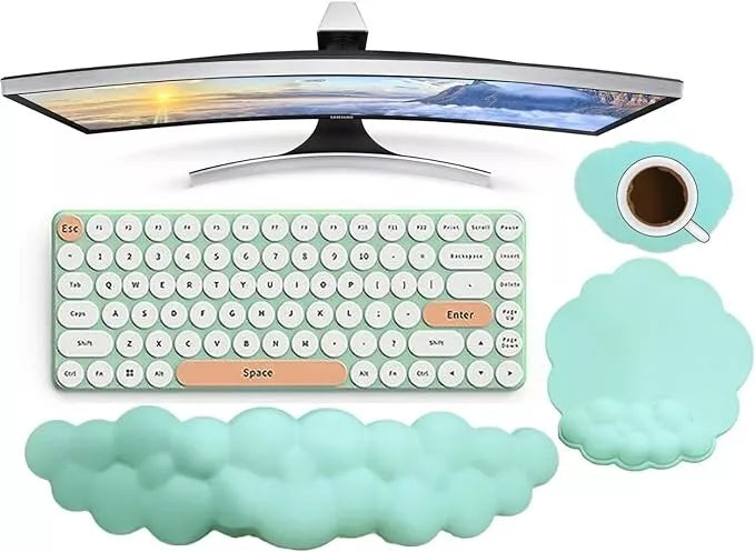 Cloud Wrist Rest Set with Mouse Mat & Cup Coaster ( GREEN ) 3 Pcs by HTT Global