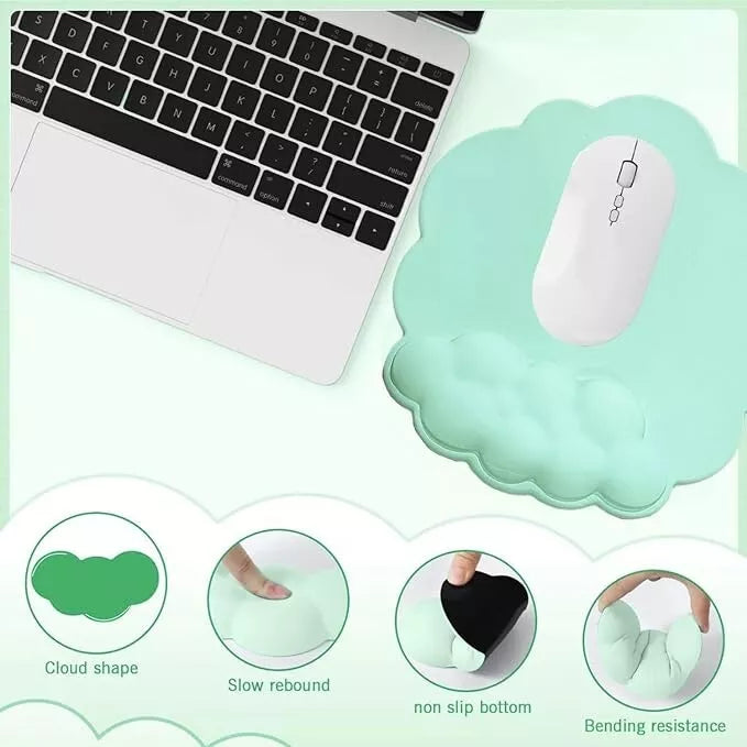 Cloud Wrist Rest Set with Mouse Mat & Cup Coaster ( GREEN ) 3 Pcs by HTT Global