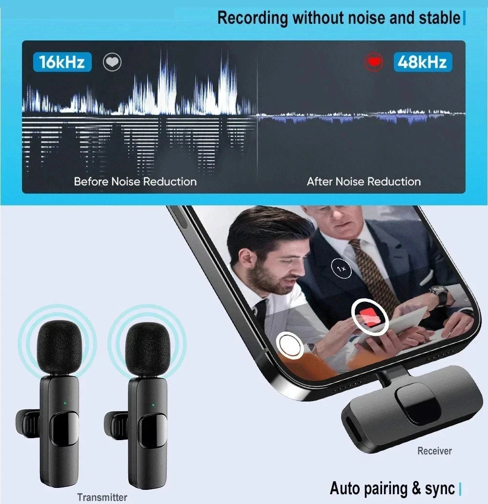 Wireless Lavalier Lapel Microphone – Mini 2 Clip-on Mic for iPhone, Android, PC & iPad, Plug-and-Play with Noise Reduction for Video, YouTube & TikTok
