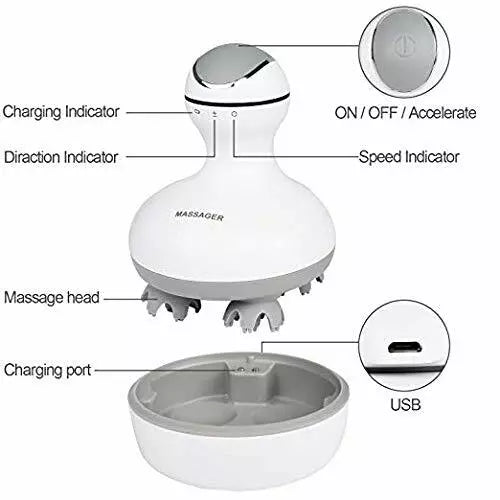 Portable Mini Scalp Massager Rechargeable Head