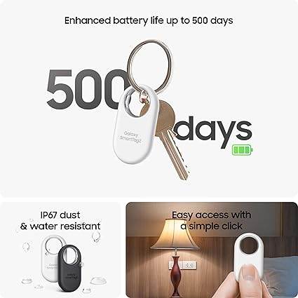 Samsung Galaxy SmartTag2 Bluetooth Tracker (Black) – 500+ Day Battery, Compass View, IP67 Waterproof - HTT Mobiles
