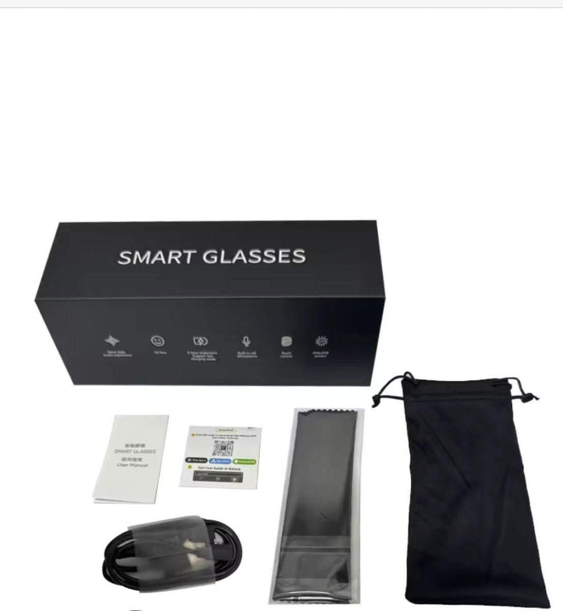 Smart Glasses Headset Wireless Bluetooth Sunglasses (1008) – Open - Ear Audio, Hands - Free Mic, Sport Design (Black) - HTT Mobiles