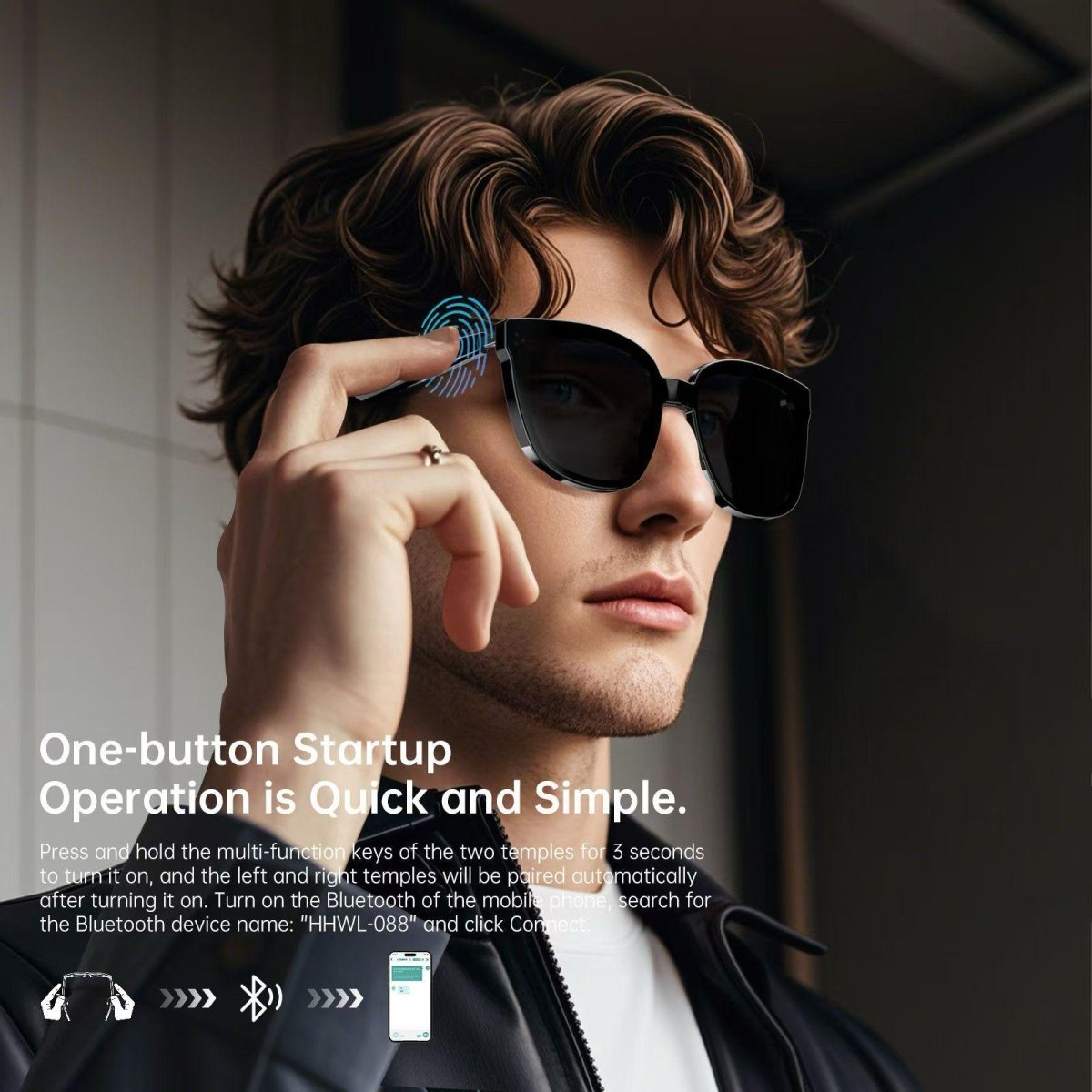 Smart Glasses Headset Wireless Bluetooth Sunglasses (1008) – Open - Ear Audio, Hands - Free Mic, Sport Design (Black) - HTT Mobiles