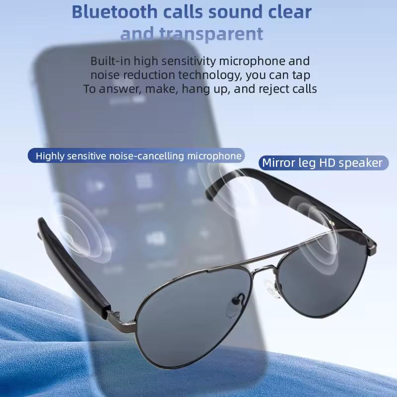 Smart Glasses Headset Wireless Bluetooth Sunglasses – Open - Ear Audio, Hands - Free Calling, UV Protection (HY1002 Gold/Grey) - HTT Mobiles