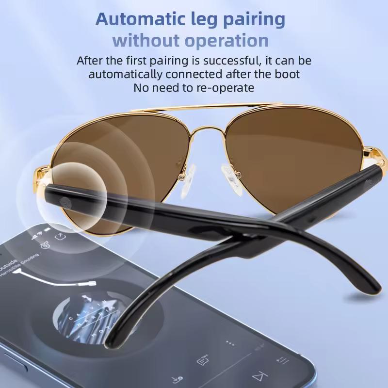 Smart Glasses Headset Wireless Bluetooth Sunglasses – Open - Ear Audio, Hands - Free Calling, UV Protection (HY1002 Gold/Grey) - HTT Mobiles