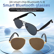 Smart Glasses Headset Wireless Bluetooth Sunglasses – Open - Ear Audio, Hands - Free Calling, UV Protection (HY1002 Gold/Grey) - HTT Mobiles
