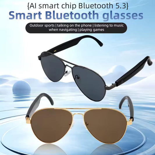 Smart Glasses Headset Wireless Bluetooth Sunglasses – Open - Ear Audio, Hands - Free Calling, UV Protection (HY1002 Gold/Grey) - HTT Mobiles