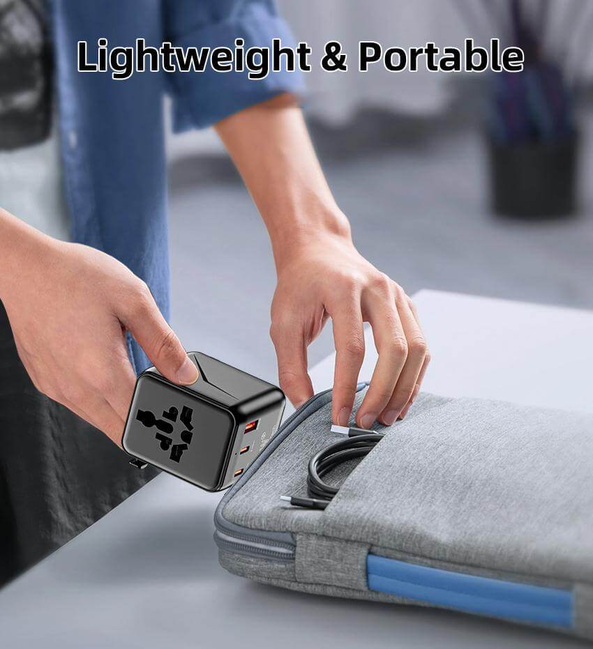 Universal Travel Adapter – All - in - One with 2 USB - C, 1 USB - A | Worldwide Plug Support (US, UK, EU, AU) - HTT Mobiles