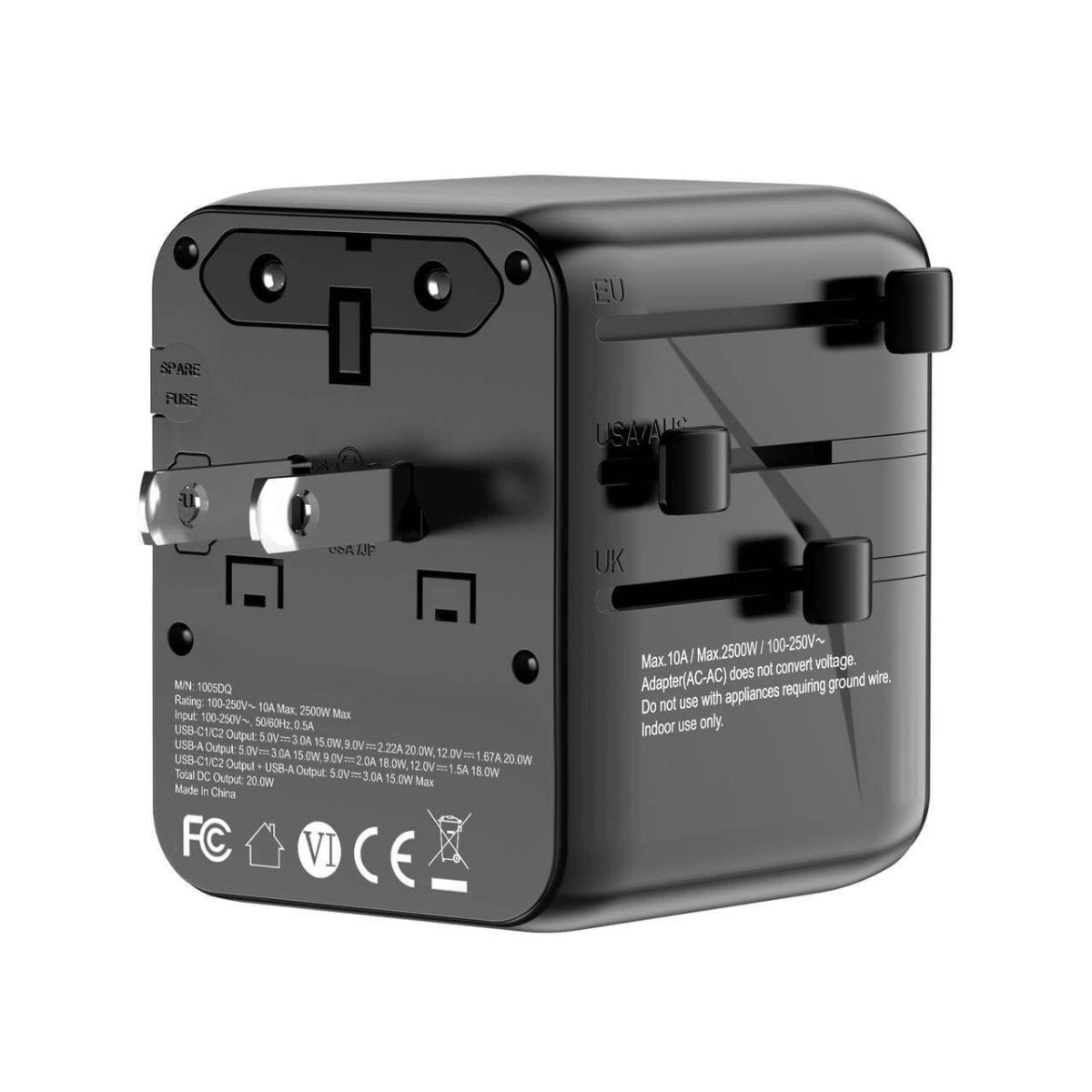 Universal Travel Adapter – All - in - One with 2 USB - C, 1 USB - A | Worldwide Plug Support (US, UK, EU, AU) - HTT Mobiles