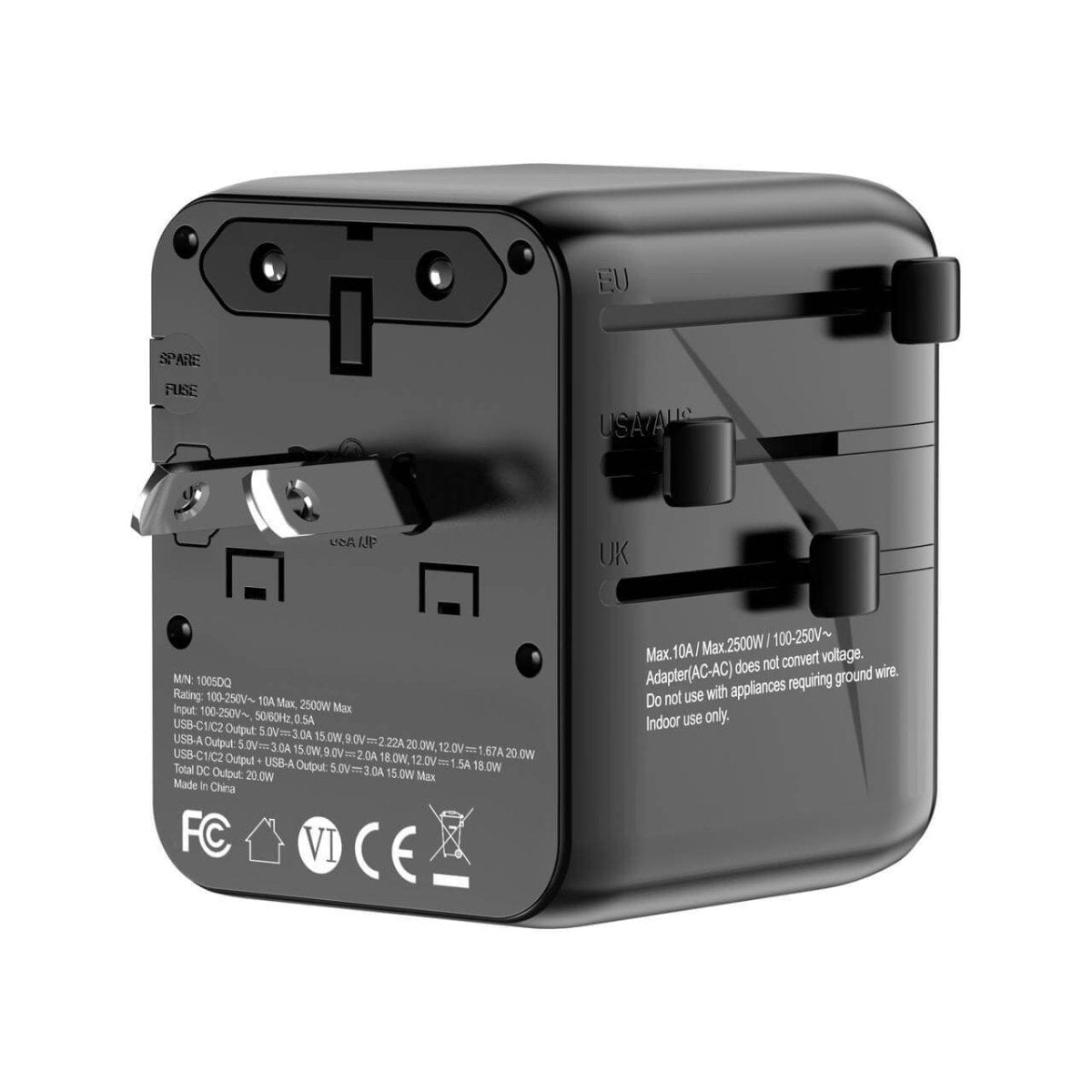 Universal Travel Adapter – All - in - One with 2 USB - C, 1 USB - A | Worldwide Plug Support (US, UK, EU, AU) - HTT Mobiles