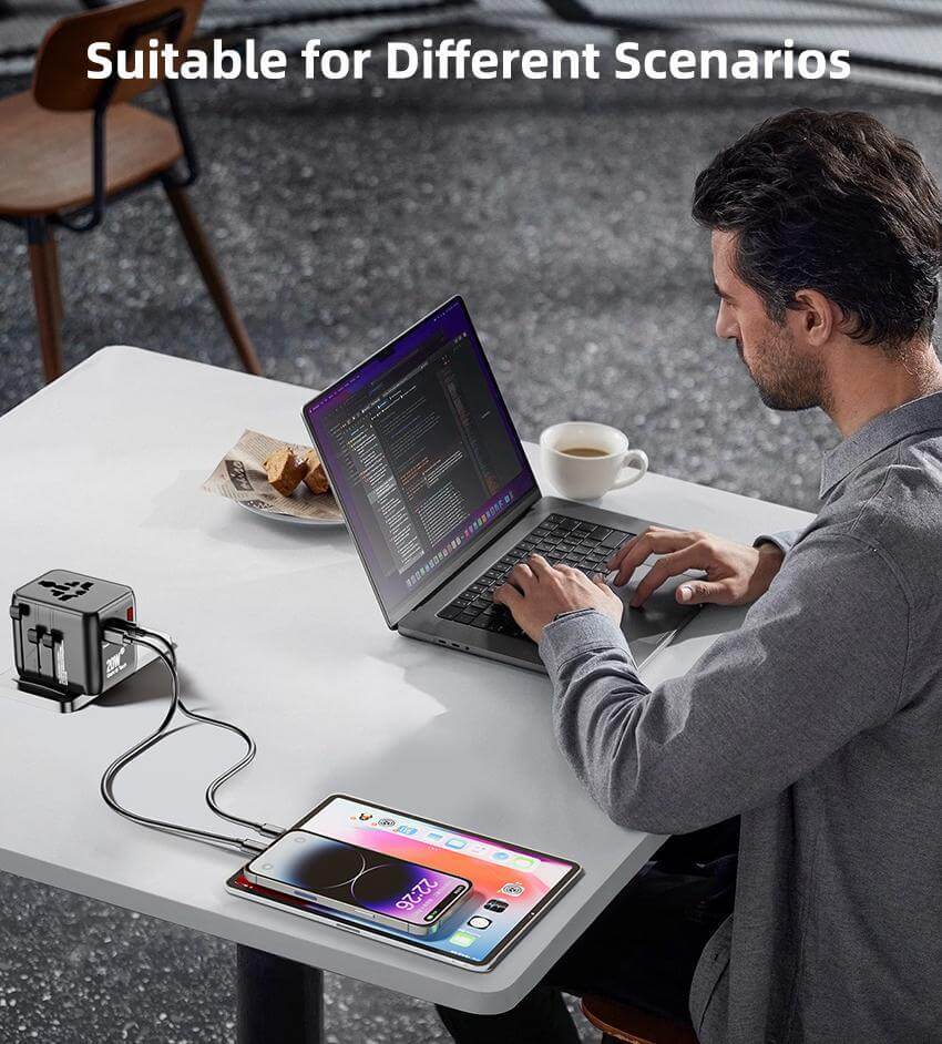 Universal Travel Adapter – All - in - One with 2 USB - C, 1 USB - A | Worldwide Plug Support (US, UK, EU, AU) - HTT Mobiles