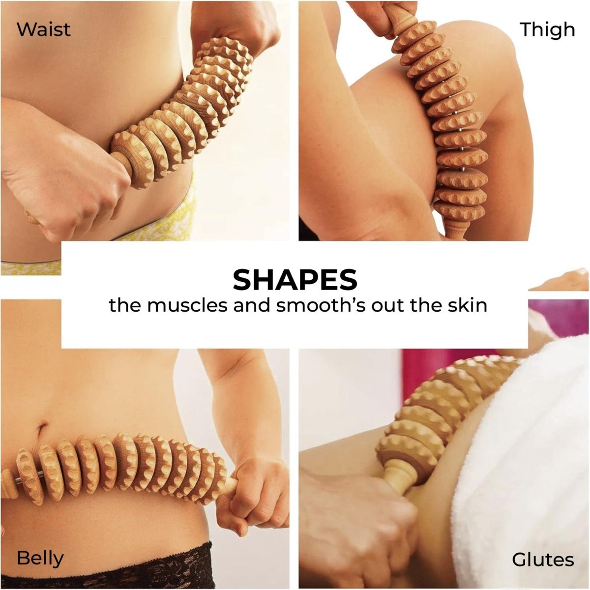 Wood Therapy Massage Roller Stick – 12 Wheel Curved Body Sculpting Tool for Lymphatic Drainage & Cellulite - HTT Mobiles