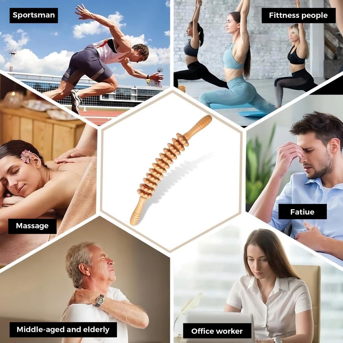 Wood Therapy Massage Roller Stick – 12 Wheel Curved Body Sculpting Tool for Lymphatic Drainage & Cellulite - HTT Mobiles