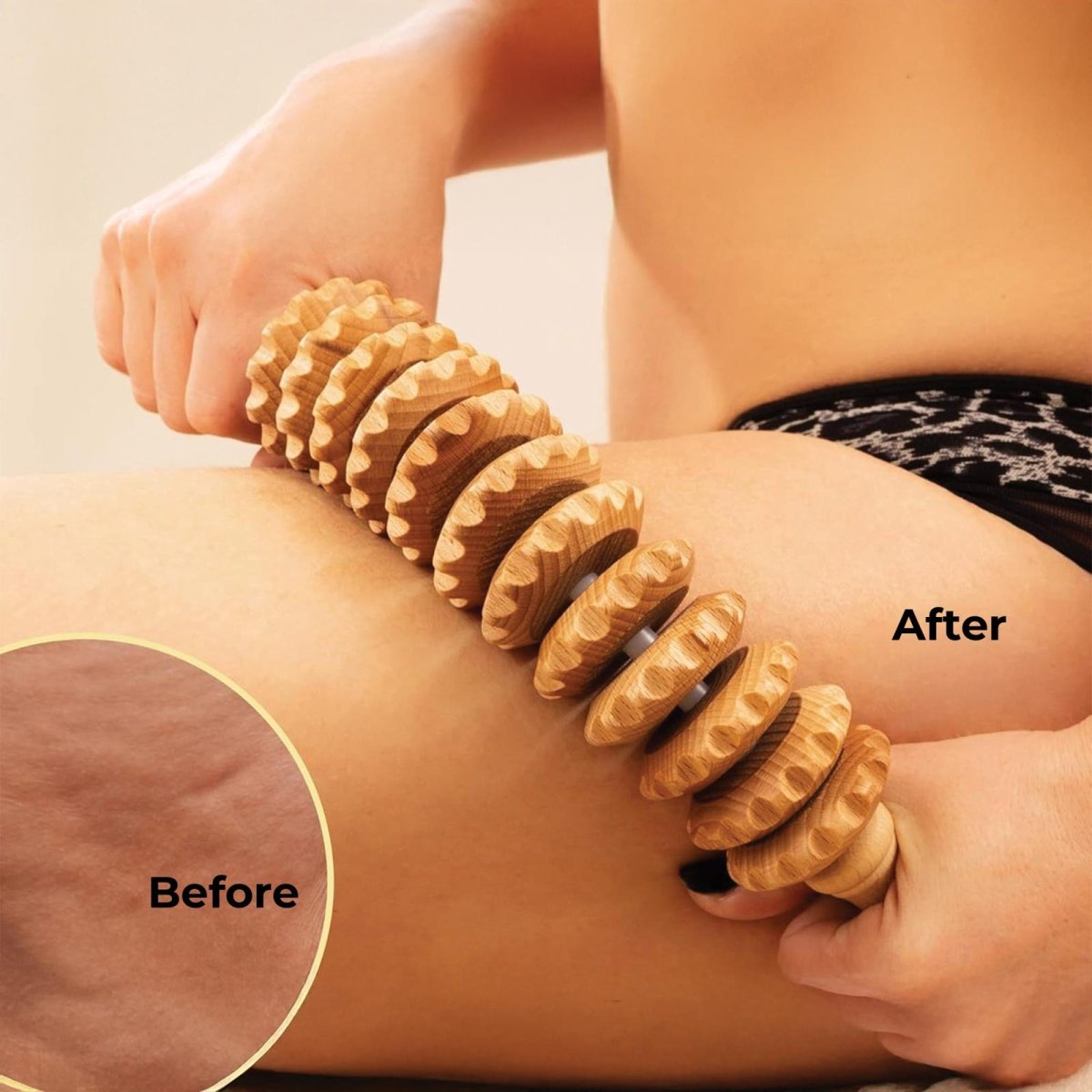 Wood Therapy Massage Roller Stick – 12 Wheel Curved Body Sculpting Tool for Lymphatic Drainage & Cellulite - HTT Mobiles