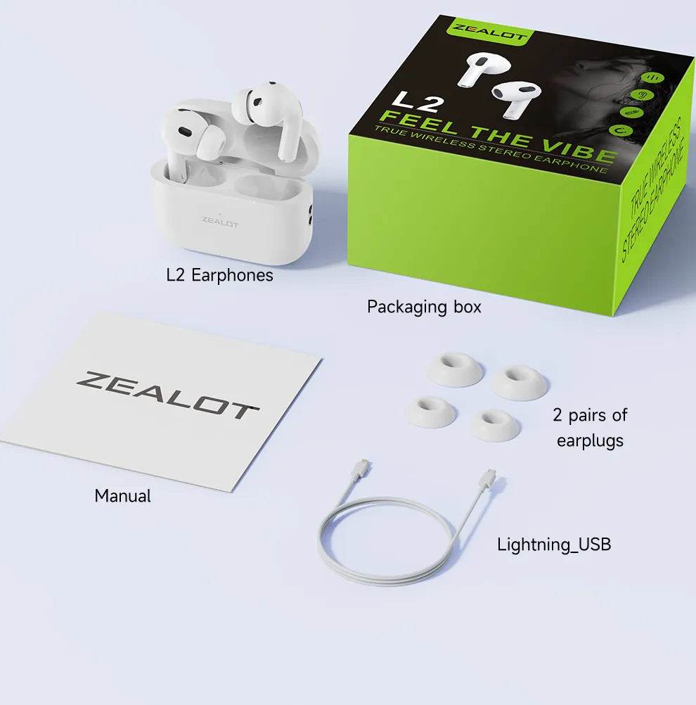 Zealot L2 Wireless Stereo Earphones – True Wireless, Deep Bass Audio, Bluetooth 5.0, Comfortable Fit, Charging Case - HTT Mobiles