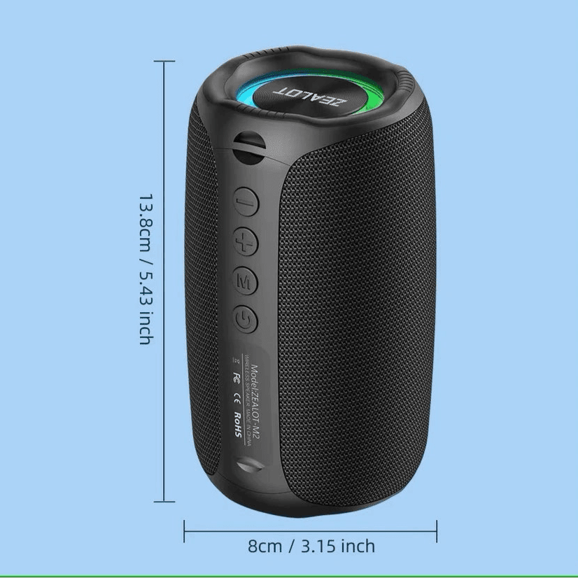 Zealot M2 Portable Bluetooth Speaker – Wireless, RGB Light, 360° Surround Sound - HTT Mobiles
