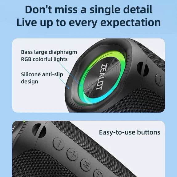 Zealot M2 Portable Bluetooth Speaker – Wireless, RGB Light, 360° Surround Sound - HTT Mobiles