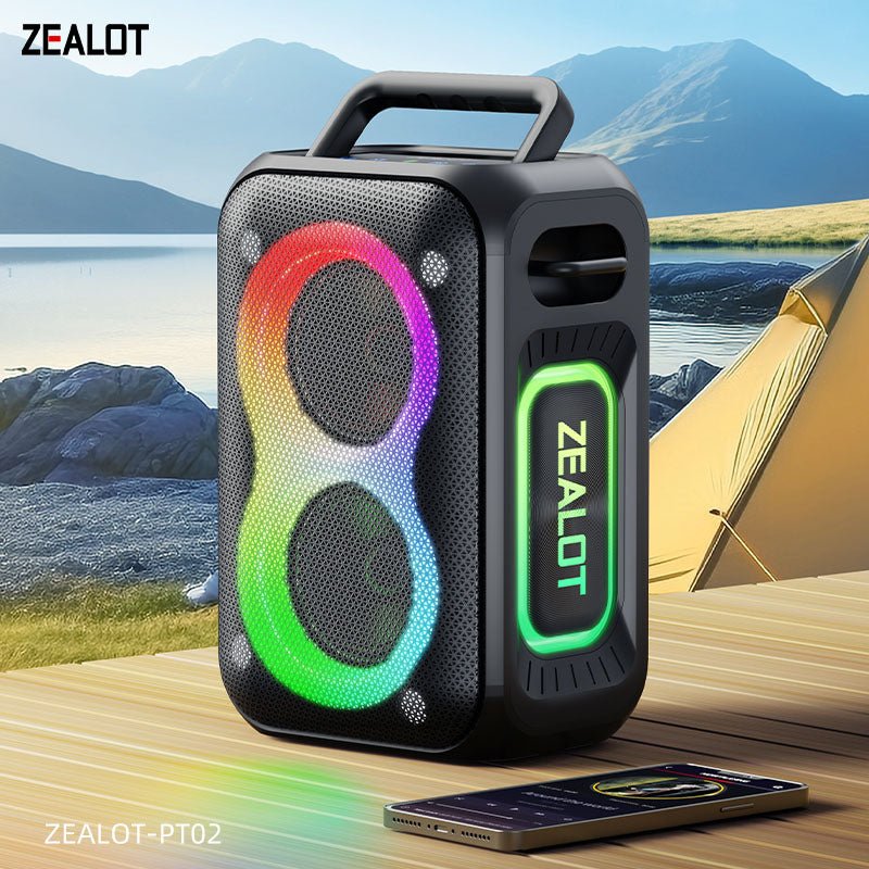 Zealot PT02 Portable Bluetooth Speaker – 60W High Power, RGB Colourful Lights, Outdoor Stereo - HTT Mobiles
