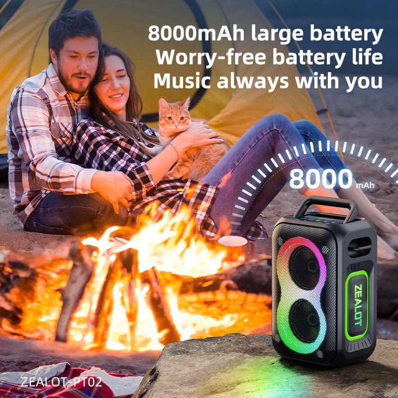 Zealot PT02 Portable Bluetooth Speaker – 60W High Power, RGB Colourful Lights, Outdoor Stereo - HTT Mobiles