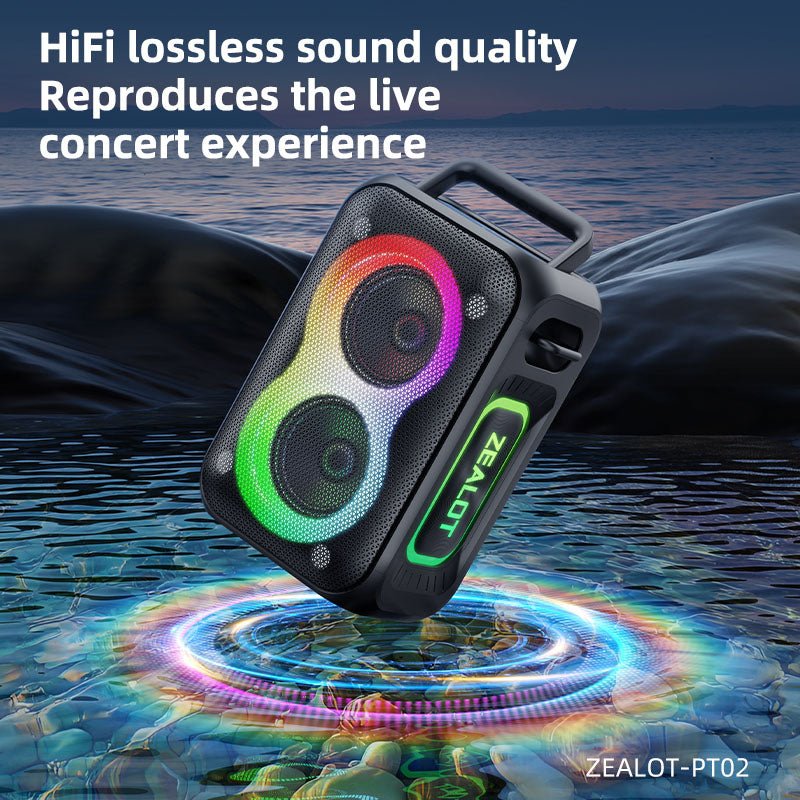 Zealot PT02 Portable Bluetooth Speaker – 60W High Power, RGB Colourful Lights, Outdoor Stereo - HTT Mobiles