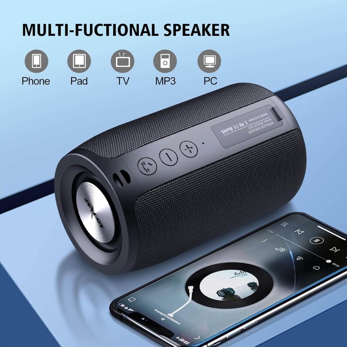 ZEALOT S32 Portable Bluetooth Speaker – 10W Louder Sound, 3D Stereo, IPX5 Waterproof - HTT Mobiles