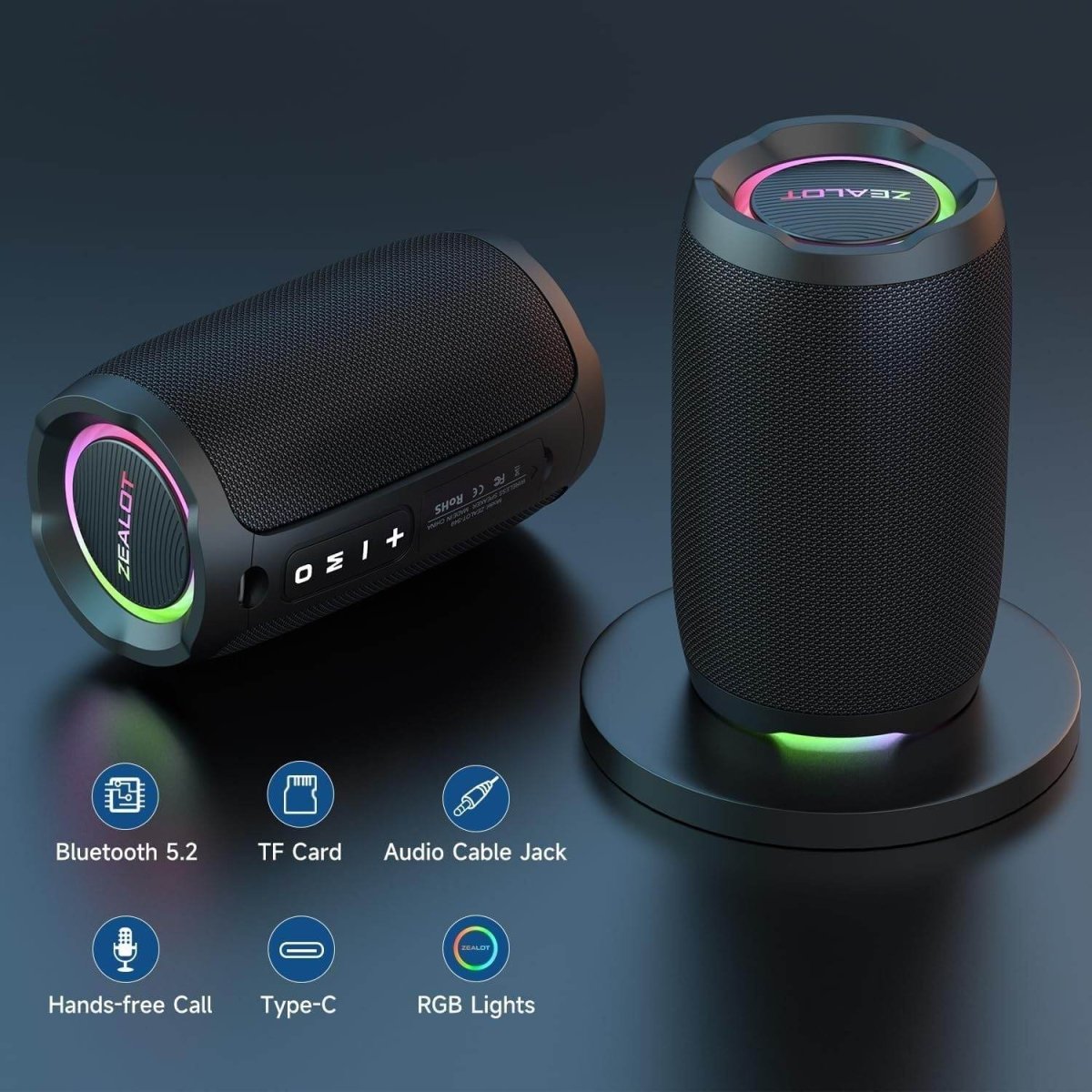 ZEALOT S49 Waterproof Bluetooth Speaker – RGB Lights, 360° Stereo Sound, Wireless - HTT Mobiles