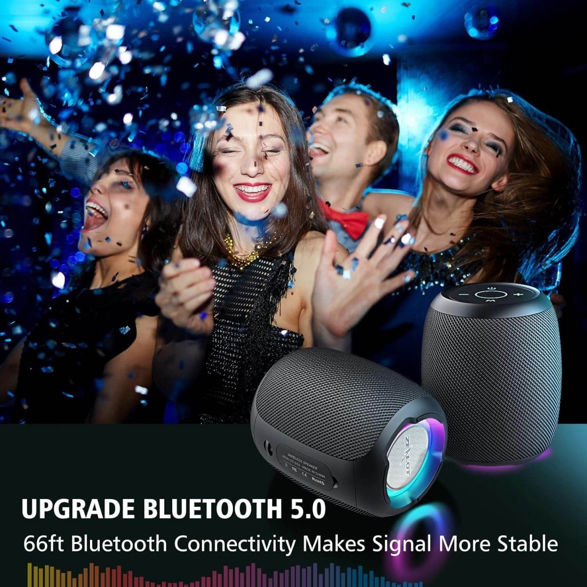 ZEALOT S53 Portable Bluetooth Speaker – Wireless, Dynamic Party Lights, IPX6 Waterproof - HTT Mobiles