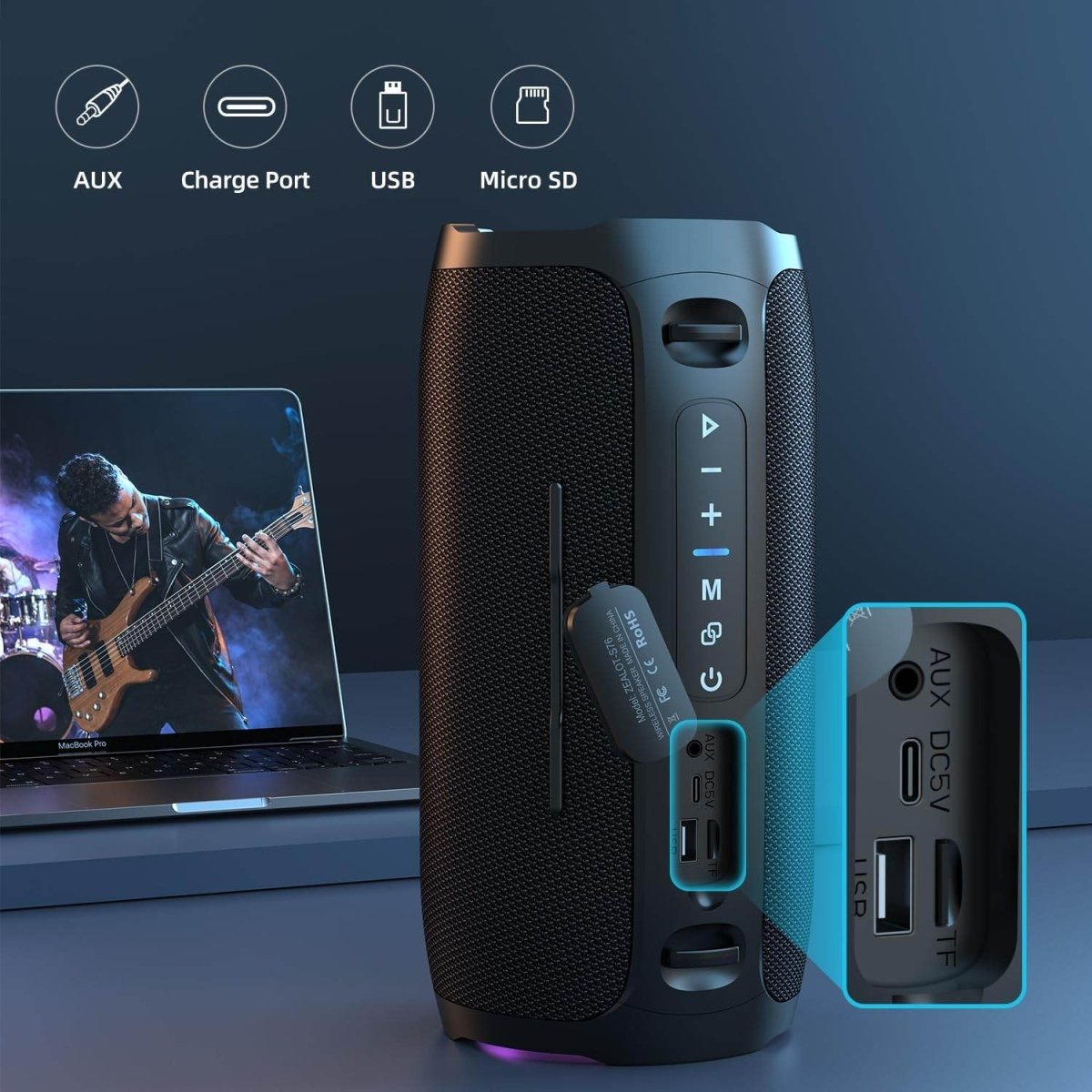 ZEALOT S76 Portable Bluetooth Speaker – 50W Heavy Bass, IPX6 Waterproof, Outdoor Boombox - HTT Mobiles