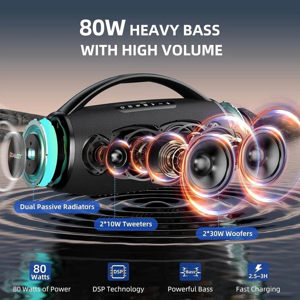 ZEALOT S97 Portable Bluetooth Speaker – 80W High Power, 3 EQ Modes, IPX6 Waterproof - HTT Mobiles