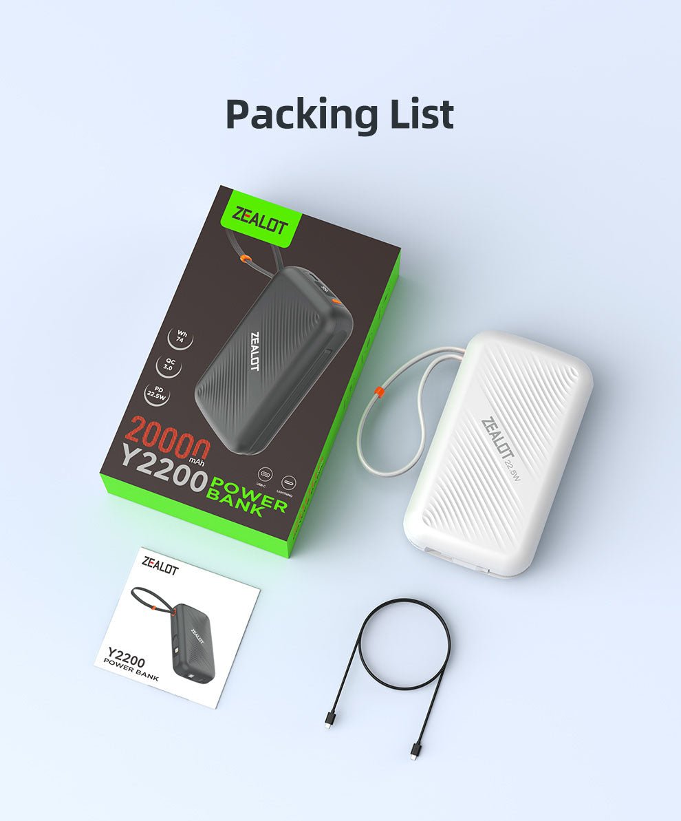 ZEALOT Y2200 Portable 20000mAh Power Bank – High - Speed 22.5W Charging, Triple - Port Output, Universal Compatibility (Black) - HTT Mobiles
